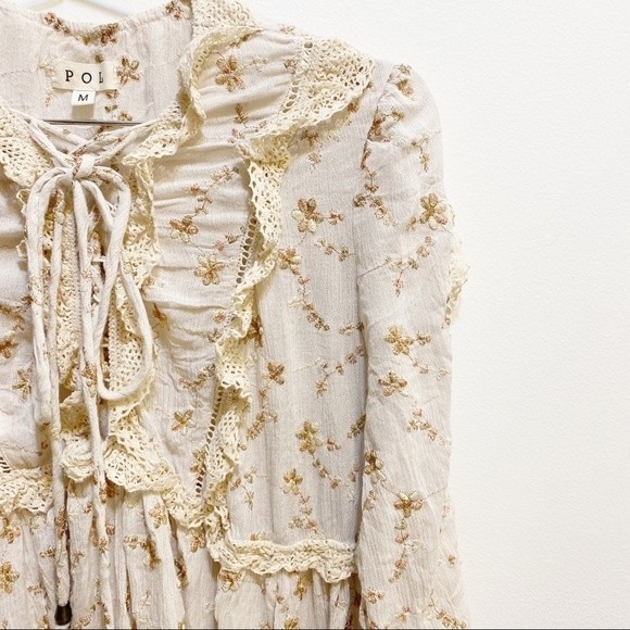 POL Floral Boho Cottagecore Babydoll Embroidered Ruffle Blouse M - Picture 5 of 11
